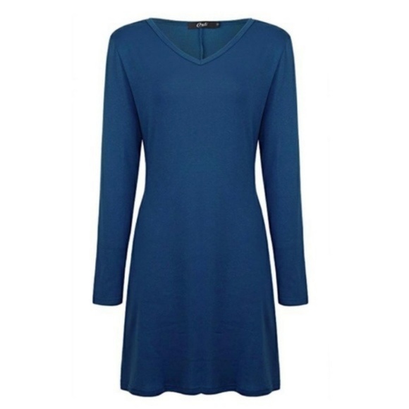 NEW Navy V Neck Long Sleeve Tunic Dress - Picture 3 of 6